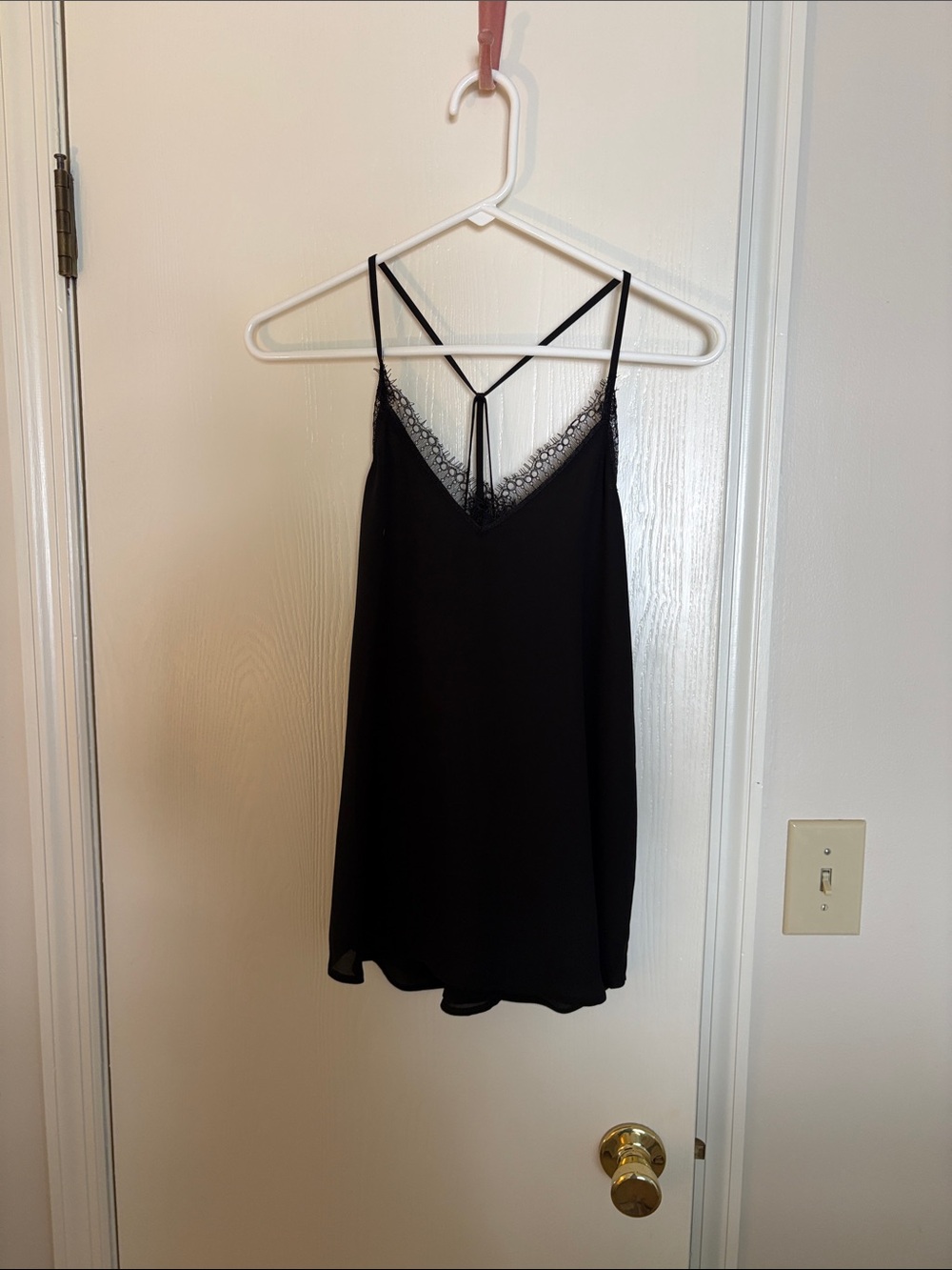 LOFT Black Lace-Trim V-Neck Camisole with Strappy Back